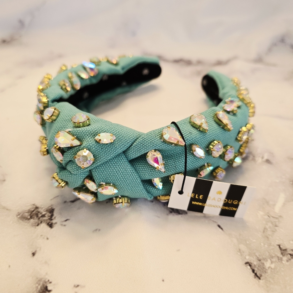 Lele Sadoughi Candy Jeweled Knotted Headband in Turquoise Rainbow Crystal